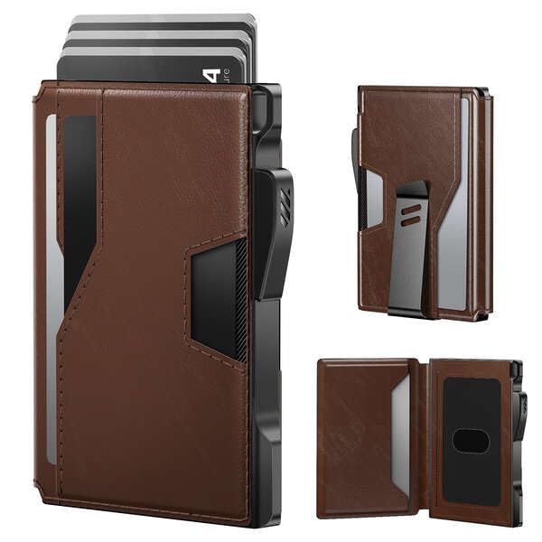 typecase Pop Up Wallet: Slim Wallet with Money Clip, Rfid-blocking, Minimalist, Small, Thin, Compact Card Case, Magnetic Bifold, Front Pocket Wallet, 9-13 Card Capacity, Mens Gifts Wallet - Brown