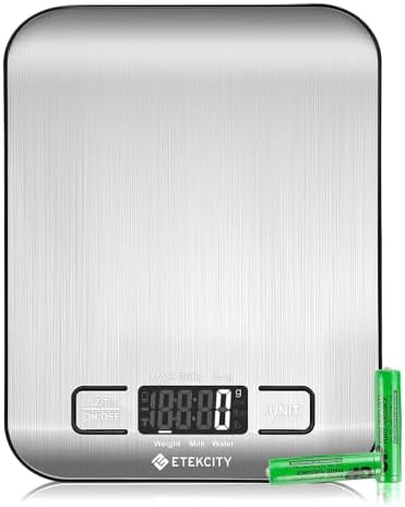 Etekcity Küchenwaage Digital, Edelstahl Waage Küche Genauigkeit 1g | Edelstahl Silber, Kitchen Scale mit AAA-Batterien, beleuchtetem LCD-Display, Tara-Funktion, Sensor-Touch