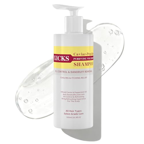 Xicks Caviar Peptide Champú Volumen Purificador - Control de Aceites y Eliminación de Caspa, Antipicazón y Alivio de Enfriamiento, Enriquecido con Caviar y Aceite de Menta para todo tipo de Cabello