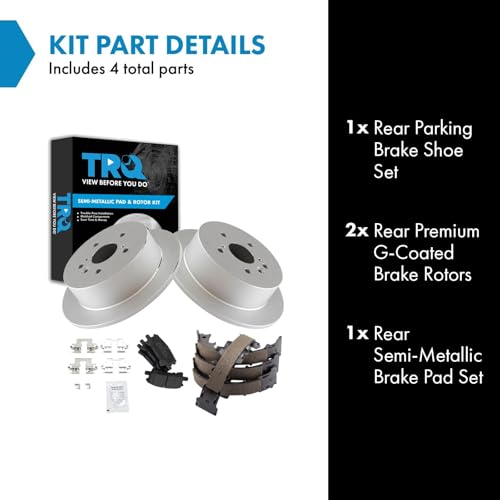 Image of TRQ Rear Brake Pad and Rotor Set Semi Metallic G Coated Rotors Compatible with 2004-2009 Lexus RX330 RX350 RX400h 2004-2007 Toyota Highlander