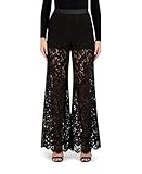 BCBGMAXAZRIA Women's Wide Leg Pant Scalloped Corded Lace Elastic Waist Side Zipper Trouser, Black, 10