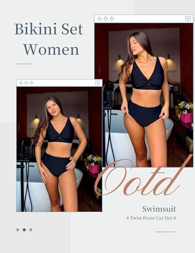 AI'MAGE Bikini Set for Women Ruched High Waisted Two Piece Swimsuit Twist Front Cut Out Adjustable Straps Bathing Suit2