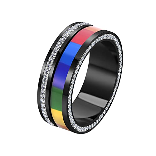 Bague acier inoxydable arc en ciel sertie de cubic zirconia d'une brillance exceptionnelle