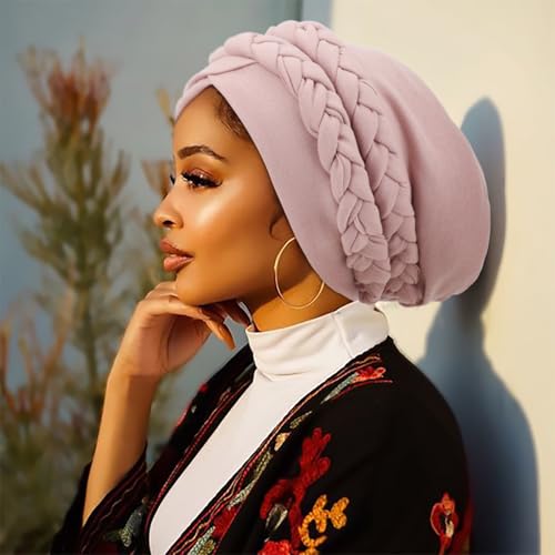 Image of DRESHOW African Women Turban Caps Cotton Beanie Twist Headscarf Pre-Tied Double Twisted Braids Wrap Hat Chemo Cancer Cap