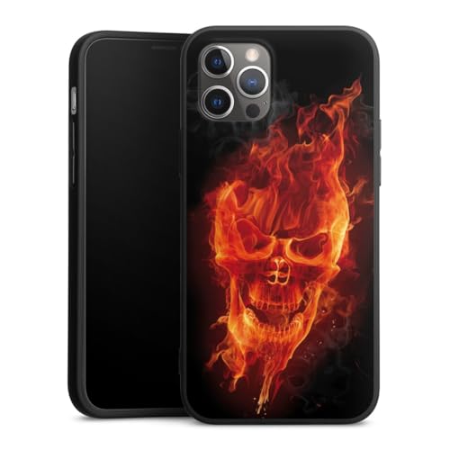 Coque silicone premium Apple iPhone 12 Pro etui souple tête de mort feu crâne