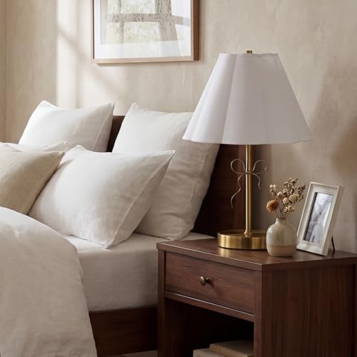 Image of Gold Bow Table Lamp for Girls Room 16 Inch Large Coquette Bow Table Lamp with Scalloped Fabric Shade Modern Decorative Desk Light for Nightstand Living Room Nursery Bedroom