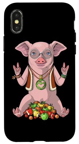 Carcasa para iPhone X/XS Cerdo Hippie Divertido Animales de granja signo de la paz