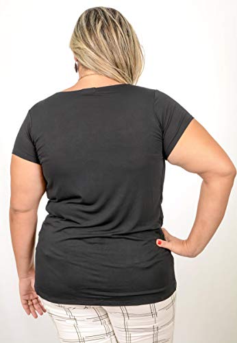 BLUSA FEMININA MANGA CURTA TRANSPASSADA COM DECOTE PLUS SIZE PRETA (G3)