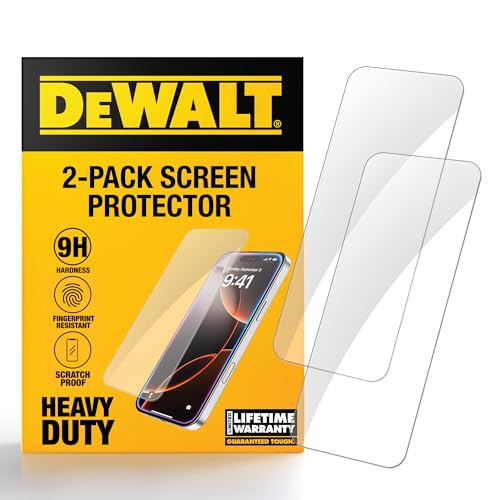 DEWALT Heavy Duty Glass Screen Protector for iPhone 13/13 Pro/14, 2 Pack Tempered Glass Screen Protector, Case Friendly, Perfect Install Tool Included, Long-Lasting Protection