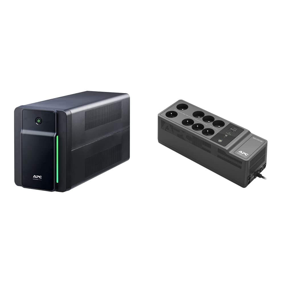 Onduleur APC Back UPS 2200VA – BX2200MI-FR - Batterie de Secours et Protection Contre Les surtensions & Back-UPS Essential BE850G2-FR - Onduleur parafoudre avec Batterie de Secours de 850VA