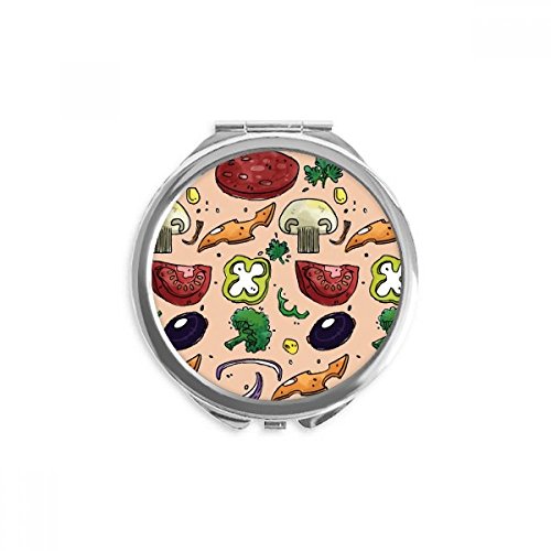 Miroir rond de poche à la main multicolore - miroir portable pizza 2,6 x 2,4 pouces