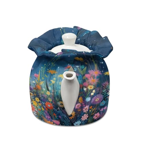 Image of Xoenoiee Black Cat Groovy Daisy Tea Cozy Tea Cosy for Teapots Keep Warm Teapot Cover Insulated Kettle Cover for Home Kitchen Table Decor