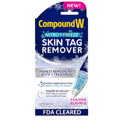 Compound W Nitrofreeze Skin Tag Remover FDA Cleared Skin Tag Removal Kit with 1 Skin Tag Remover Pen 4 Replacement Tips and 6 SkinShields 5 Treatments