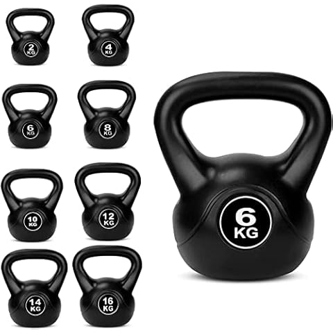 Kemket Vinyl KettleBell Weight - 2kg to 20kg- Colour Coded Weights, Strength Training Fitness Workout Home Gym 2kg, 4kg, 6kg, 8kg, 10kg, 12kg, 14kg, 16kg, 18kg And 20kg. Choose Multiple Weight option. (6) Cover