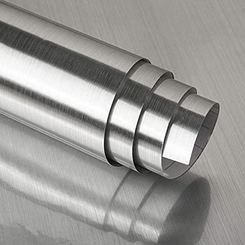Image of WISDOM Vinyl Brushed Wallpaper Peel & Stick Wallpaper Stainless Contact Paper Self Adhesive Removable Wallpaper for Kitchen Cabinet Refrigerator Countertop (12x100 Inches, Silver Brushed)