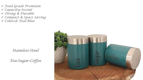 Image of Tea Sugar Containers Set of 2 - Steel Container for Storage - Tea Sugar Jar (Tea Sugar Coffee (Blue))