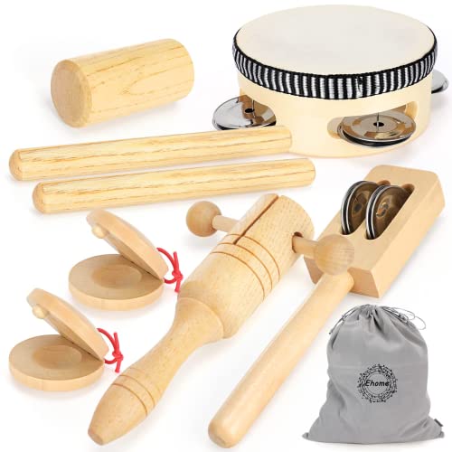 Image of Ehome Toddlers Musical Instruments, Wooden Percussion Kids Baby Musical Instruments, Montessori Musical Toys Set for Kids Childrens Preschool Educational Early Learning with Storage Bag