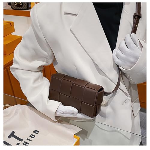 Image of Mini Woven Crossbody Bag for Women, Square Shoulder Handbag Leather Clutch Purse Cute Fanny Packs with Adjustable Belt