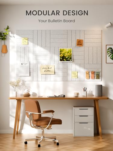 Bumusty 6er-Pack Filz-Pinnwand Streifen-Optik 90 x 60cm,Alternative zu Korktafel,Inkl.40 Klebestreifen,Memoboard,Fotowand & Visionboard Für Büro,Kinderzimmer & Klassenzimmer-Hellgrau