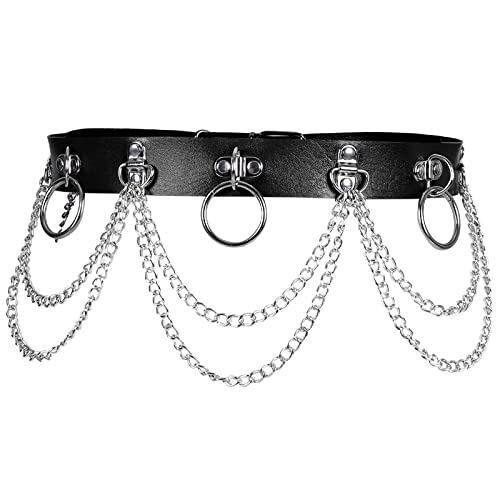 BANSSGOTH Harnais en cuir taille Cage ceintures corps chaînes femmes Punk jarretière couches gland danse Halloween carnaval vêtements (Le noir) Cover
