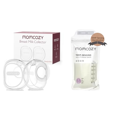 Image of Momcozy Temp-Sensing Breastmilk Storing Bags, 120PCS & Momcozy Milk Collector for Breastmilk, 2.5oz/75ml, 2 Pack