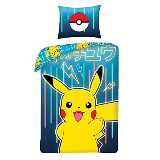 Halantex - Juego de Ropa de Cama con diseño de Pokemon Picachu, Color Amarillo y Azul, 2 Piezas 140 x 200 cm + 1 Funda de Almohada. 100% algodón Oeko-Tex