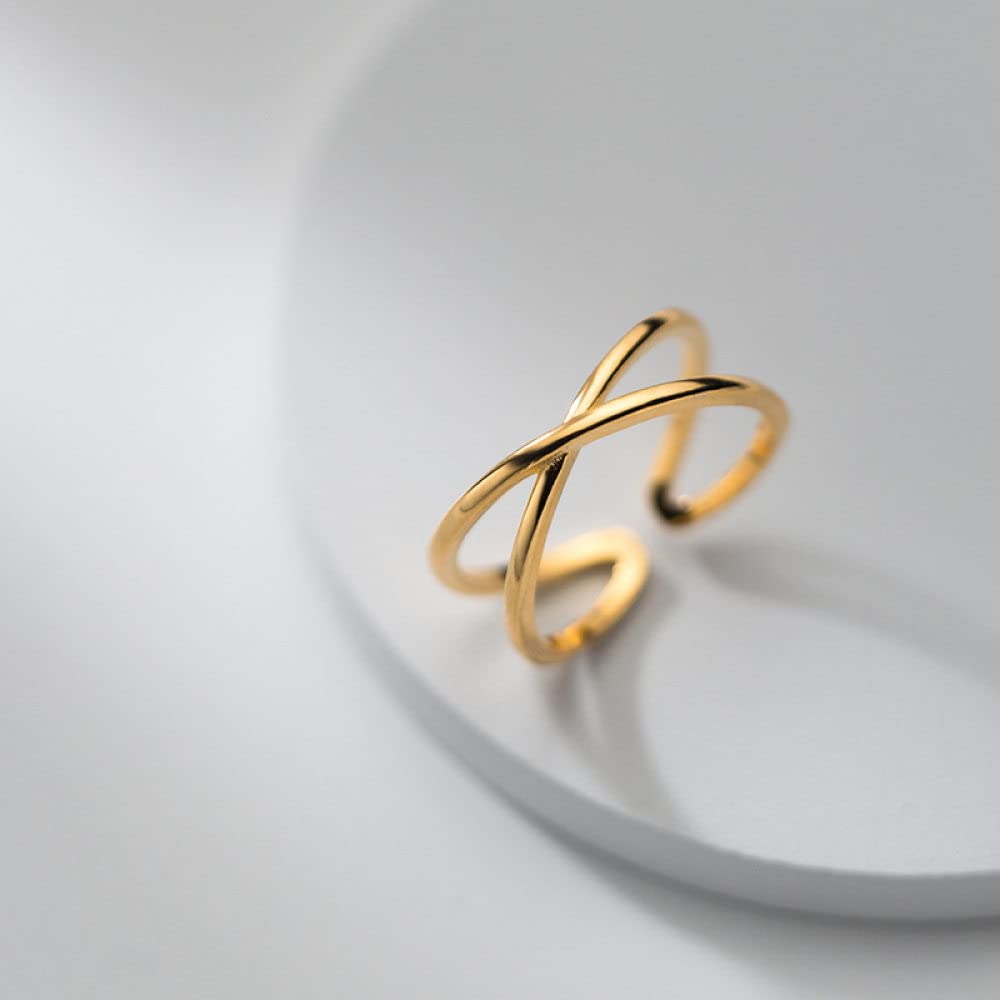 Anello In Argento 925 Da Donna,S925 Sterling Silver Lines Anello Croce Anelli Regolabili Minimalista Anello Aperto Argento Thumb Ring Eternity Ring Fascino Di Nozze Gioielli Regali Per Uomini Ragazz