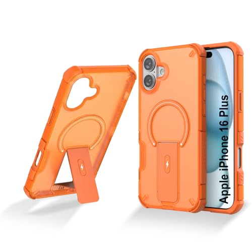 Image of ZAP CASE Matte Kickstand Case for iPhone 16 Plus | Magsafe Compatible | Premium Polycarbonate Back + Flexible TPU Bumper | Foldable Stand | Military-Grade Drop Protection | Anti-Fingerprint | Orange
