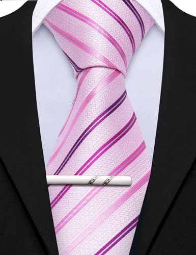 Image of Barry.Wang Mens 6 PCS Ties Silk Striped Paisley Check Floral Necktie Silky Woven Wedding Business Party Ties 3.34 inch