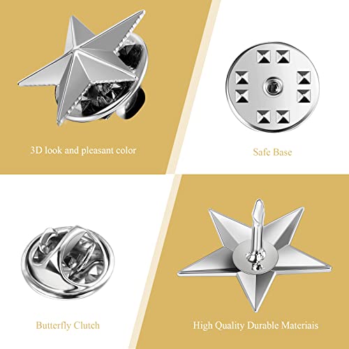 40 Pieces Star Badge Lapel Pin for 4th of July Memorial Independence Day Celebration Veterans Day Party Labor Theme Party Costume Decorations(Silver)