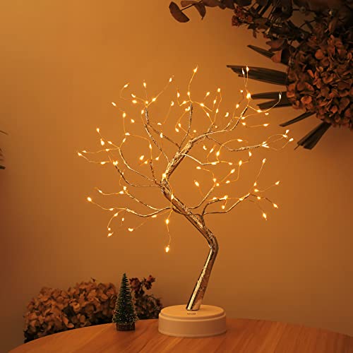 MEETYOU Tabletop Bonsai Tree Lights, DIY LED Artificial Tree Lamp,Battery/USB Operated Night Light for Room Decor, Home Decor,Bedroom, Wedding,Christmas, (Warm White, 108 LED Sliver)