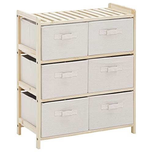 HOMCOM Commode en Tissu Meuble de Rangement avec 6 tiroirs pliants Style Contemporain Cadre en Bois de Sapin pour Chambre à Coucher Bureau Salon 59 x 28 x 70...