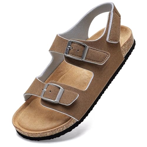 Image of Torotto Toddler Kids Sandals Boys Girls Cork Footbed Sandals with Adjustable Buckle Casual Slides Open Toes Flat