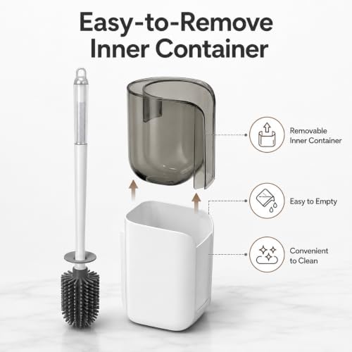 Image of Vasukie Toilet Brush and Holder Set, Wall Hanging Space Saving Toilet Scrubber with Removable Water Tray, Ergonomic Long Handle Bathroom Cleaning Kit