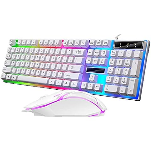Auleset 2Pcs/Set G21B Office Mouse Backlight Wired USB Mechanical Gaming Keyboard Mouse for Office - White Cover