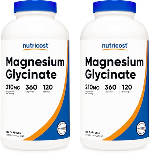 Image of Nutricost Magnesium Glycinate Capsules (360 Capsules, 210 mg Per Serving) - Magnesium Glycinate Supplement for Gentle Absorption (Pack of 2)