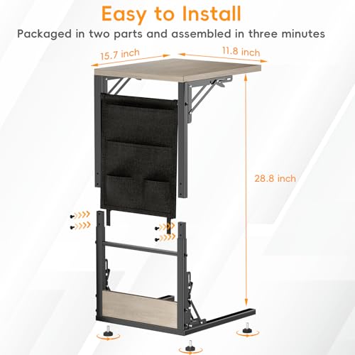 Image of Folding TV Tray Table, Small Folding Side Table with Storage Bag, Portable C Shaped End Table for Couch Sofa Bed, Oak Gray