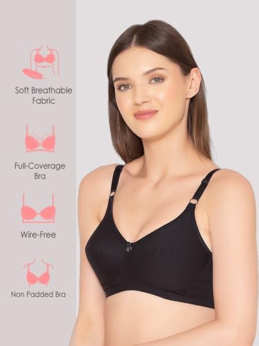 Image of Groversons Paris Beauty Women's Non-Padded Wire-Free Full Coverage Cotton Bra | Adjustable Straps | Hook & Eye Closure | Soft Everyday Bra