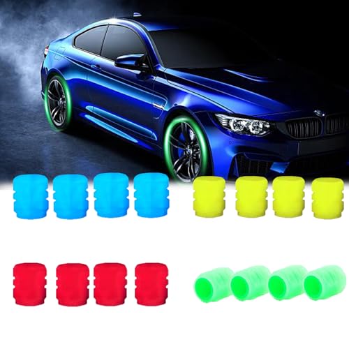 16pcs/4Colos Glow in The Dark Tire Valve Caps,Tire Valve Caps Light Up,Fluorescent Tire Valve Stem Caps for Car, Truck, Motorcycles, Bike (16pcs-4colors)