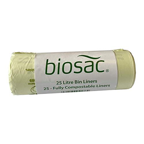 Caddy Liners Direct BioSac 25 Litre (25L) x 25 Bags (1 roll pack) - Extra thick Compostable and Biodegradable Kitchen Food Waste Bio/Compost Caddy Bin Liners - Certified EN13432, BS25LX25