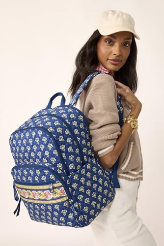 Image of Vera Bradley Women's Premium Cotton Large Bancroft Backpack - 15 inch Laptop & Trolley Sleeves - Maison Blue, 28L