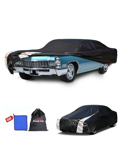 Image of Multi-Layer Sedan Car Cover Custom Fit for Cadillac DeVille(1960-1980), 100% Waterproof All Weather for Automobiles, Gift with Towel, Heavy Duty Car Covers for Rain Sun UV Protection with Door Zipper.