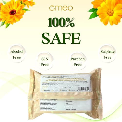 Image of Omeo Aloe Vera (Pack of 3) and Calendula (Pack of 3) Refreshing & Hydrating Wet Wipes, 25N in Each | Face Cleansing, Makeup Remover Wipes with Mint Oil & Vitamin E | Sulphate, Paraben & Alcohol Free - Women and Men
