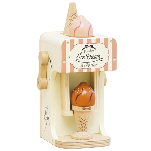 Le Toy Van - Ice Cream Machine and Wooden Ice Cream Set - Pastel Ice Cream Cones - Pretend Play Magnetic Toy Food - Role Play Food - Play Food Sets for Children - Wooden Food - Age 3 Years +