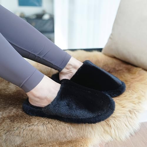 Image of Crazy Lady Women's Fuzzy House Memory Foam Slippers Fluffy Furry Fur Slippers Scuff Outdoor Indoor Warm Cozy Plush Bedroom Shoes Soft Flat Comfy Anti-Slip(Black36)