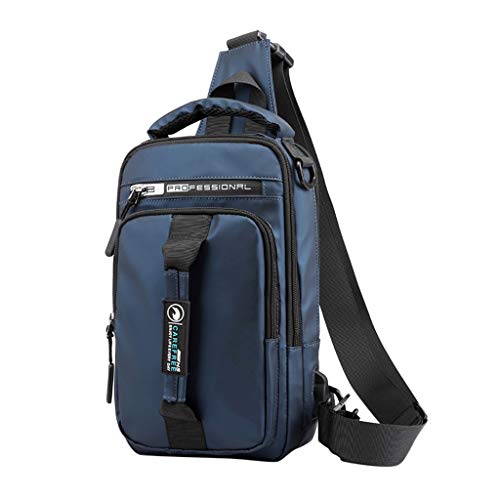 Mochila Transversal Masculina Com Porta USB, Bolsa Tiracolo Impermeável, Alça Ajustável (Azul)