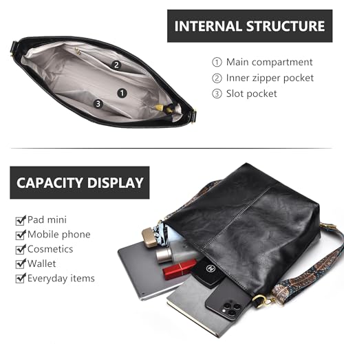 Image of Fashion Hobo Bags for Women Vegan Leather Crossbody Bag with Guitar Strap Shoulder Purses and Handbags