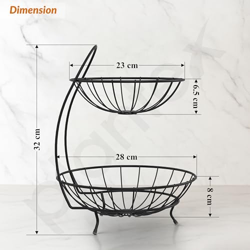 Image of Plantex Fruit Basket for Dining Table /2-Tier Vegetable Basket Stand /Fruit Bowl /Vegetable and Fruit Stand for Kitchen Storage - Black, (23 x 32 x 28 cm)
