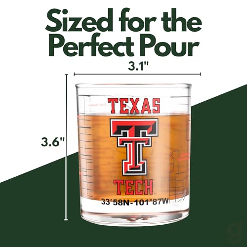 Image of Greenline Goods Texas Tech University Red Raiders Whiskey Glasses Set of 2, 10 oz Rocks Glasses with Full-Color Logo & Campus Map - Officially Licensed Bourbon Glass Gift for Alumni & Fans