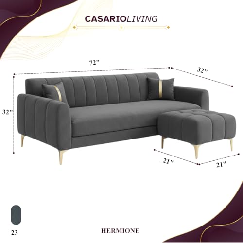 Image of Hermione 4 Seater L Shape Sofa Set with Movable Ottoman | Flexible Left or Right Layout | Luxe Velvet Suede Fabric | Comfortable Seating | Modern Sofa for Living Room - Dark Gray